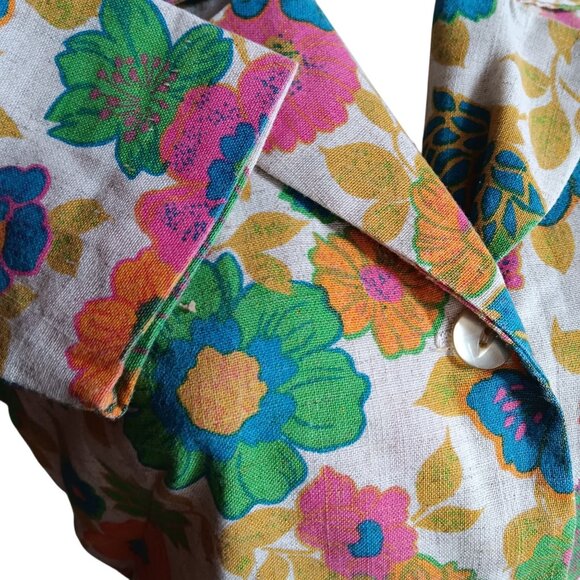 Women's Small Vintage Blazer Jacket 60's Beeline Fashions Floral Print Linen Mod - Picture 7 of 7